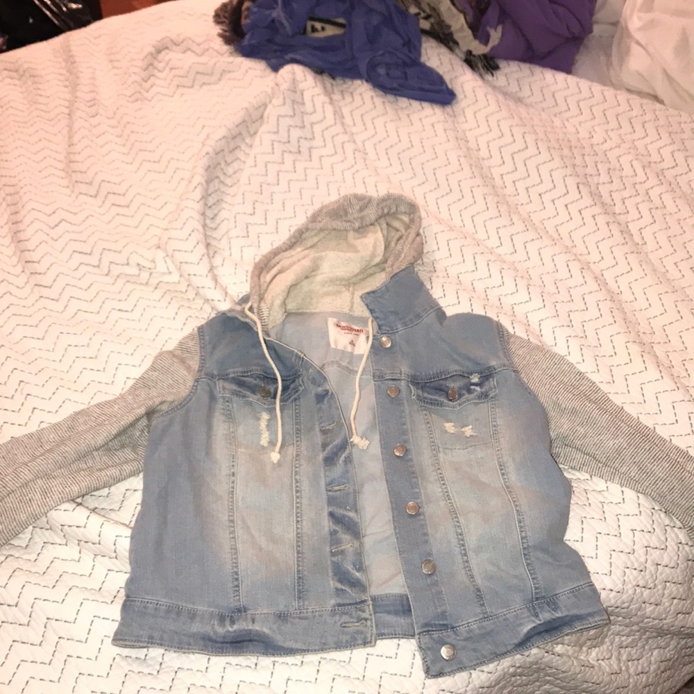 Mossimo Denim and cotton bomber jacket with hood!